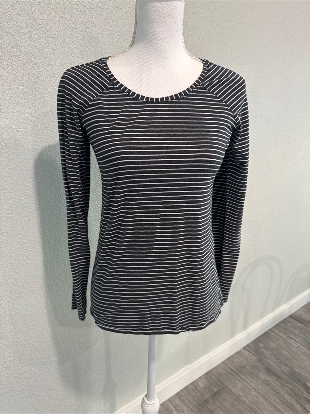 lululemon athletica Black and White Striped Long Sleeve Scoop Top